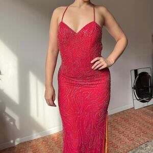 y2k bedazzled hot pink prom dress gown